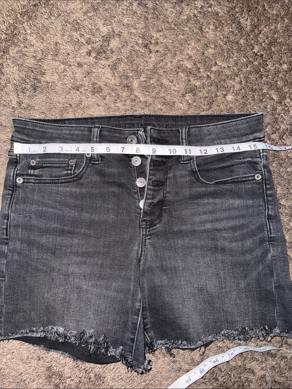 Black Distressed Button-Fly Denim Shorts stretchy